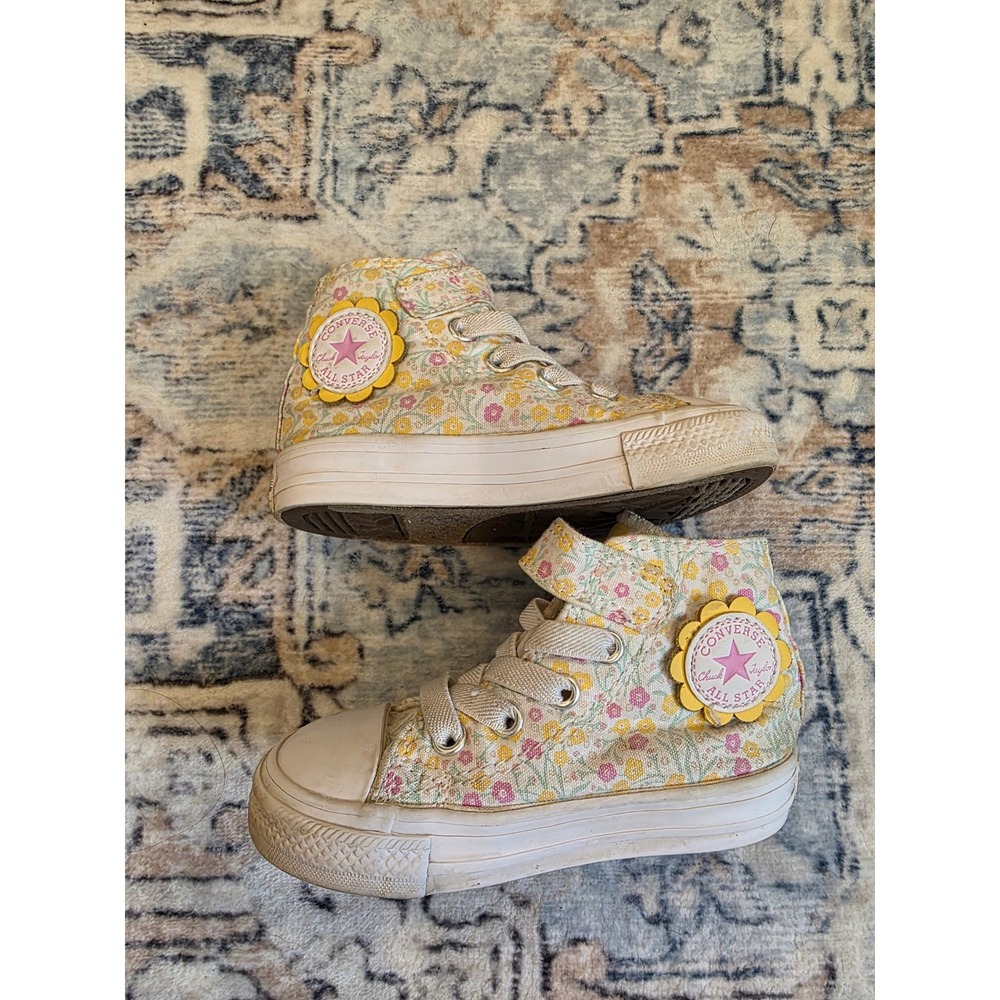 Converse Toddler Size 5 High Top Velcr0 Closure Pink‎ Yellow Floral Sneakers